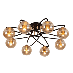 Amber Globe Glass Black Ellipse Metal Modern Semi Flush E27 Ceiling Light - 8 Lamps