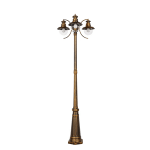 Artu Black And Gold Outdoor Garden Pathway Lamp Post - 3 X 40W