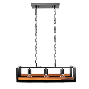 Black Metal Wood Cuboid Island E27 Chandelier Ceiling Light - 3 Lamps