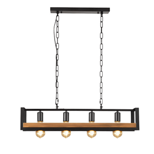 Black Metal Wood Cuboid Island E27 Chandelier Ceiling Light - 4 Lamps