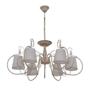 Creamy White Shade Rice White Gold Brushed Arm E14 Ceiling Chandelier Light  - 6 Candles