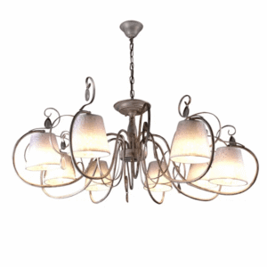 Creamy White Shade Rice White Gold Brushed Arm E14 Ceiling Chandelier Light  - 8 Candles