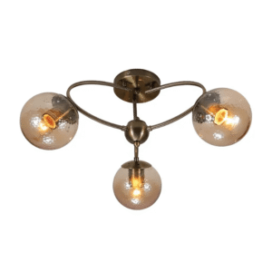 Textured Amber 3 Lamp Globe Semi Flush Ceiling Light - 40W
