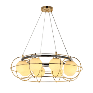 Vintage-Modern Round Orb G9 Chandelier with Geometric Gold Detailing