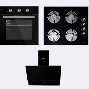 Luxell 60CM Black Glass Built-In Set-Hob,Hood &Oven