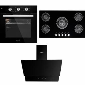 Luxell 90cm Black Glass Built-In Set – Hob, Hood & Oven Standard